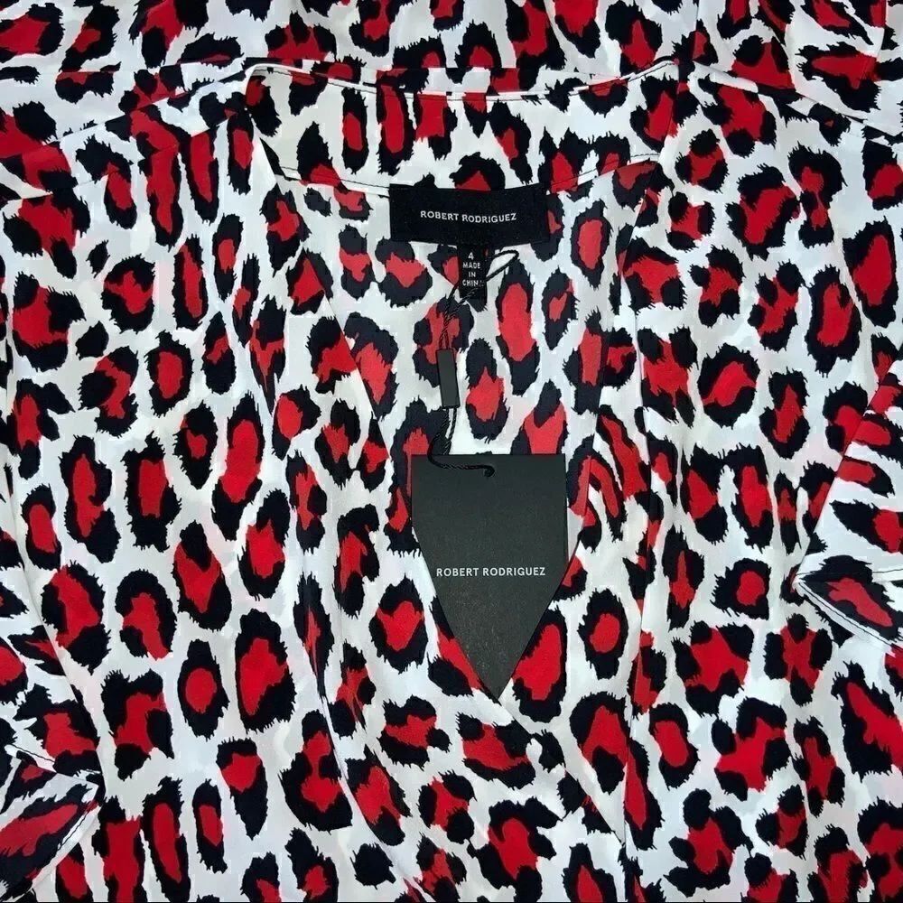 NEW ROBERT RODRIGUEZ LENA LEOPARD PRINT FAUX WRAP DRESS RED LEOPARD NWT SIZE 4 - Picture 8 of 13